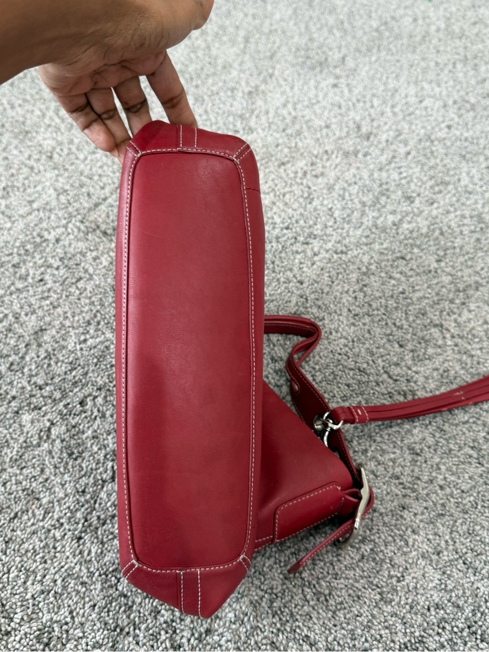 Vintage Coach Red GenuineLeather Y2K Silver Hardware Zip Close Shoulder Bag 1417 - Picture 5 of 15